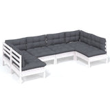 6 Piece Garden Lounge Set with Cushions White Solid Pinewood - Front View