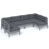 6 Piece Garden Lounge Set with Cushions Grey Solid Pinewood