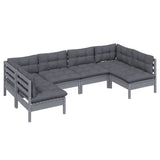 6 Piece Garden Lounge Set with Cushions Grey Solid Pinewood