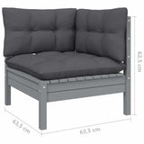 6 Piece Garden Lounge Set with Cushions Grey Solid Pinewood