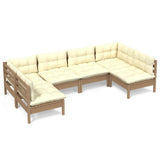 6 Piece Garden Lounge Set with Cushions Honey Brown Pinewood