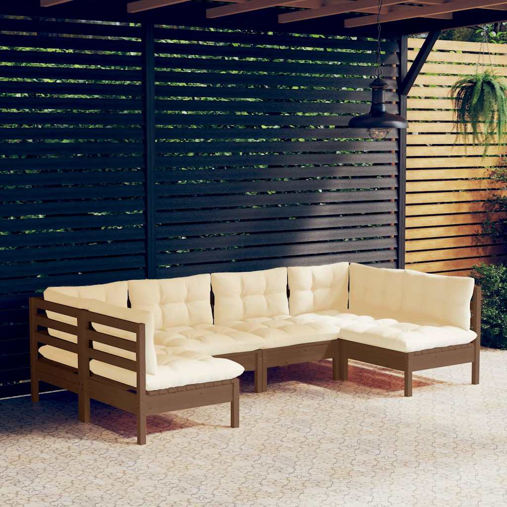 6 Piece Garden Lounge Set with Cushions Honey Brown Pinewood