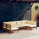 6 Piece Garden Lounge Set with Cushions Honey Brown Pinewood