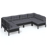 6 Piece Garden Lounge Set with Cushions Black Solid Pinewood