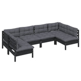 6 Piece Garden Lounge Set with Cushions Black Solid Pinewood - Side View