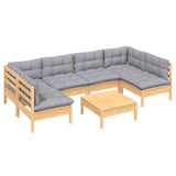 7 Piece Garden Lounge Set with Grey Cushions Solid Pinewood - Side View