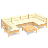 7 Piece Garden Lounge Set with Cream Cushions Solid Pinewood - Front View