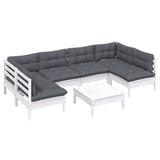 7 Piece Garden Lounge Set with Cushions White Solid Pinewood - Side View