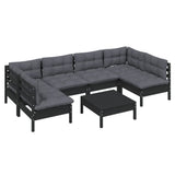 7 Piece Garden Lounge Set with Cushions Black Solid Pinewood - Side View
