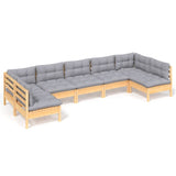 7 Piece Garden Lounge Set with Grey Cushions Solid Pinewood - Front View