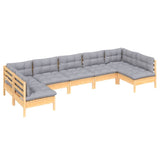 7 Piece Garden Lounge Set with Grey Cushions Solid Pinewood - Side View