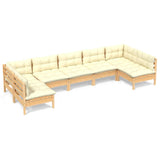 7 Piece Garden Lounge Set with Cream Cushions Solid Pinewood - Front View