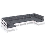 7 Piece Garden Lounge Set with Cushions White Solid Pinewood - Front View