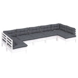 7 Piece Garden Lounge Set with Cushions White Solid Pinewood - Side View