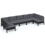 7 Piece Garden Lounge Set with Cushions Black Solid Pinewood - Front View