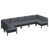 7 Piece Garden Lounge Set with Cushions Black Solid Pinewood - Side View