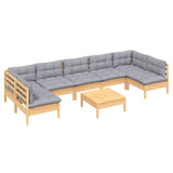 8 Piece Garden Lounge Set with Grey Cushions Solid Pinewood - Side View