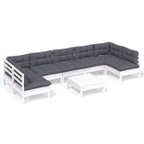 8 Piece Garden Lounge Set with Cushions White Solid Pinewood - Front View