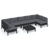 8 Piece Garden Lounge Set with Cushions Black Solid Pinewood - Front View