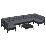 8 Piece Garden Lounge Set with Cushions Black Solid Pinewood - Side View