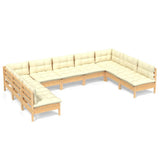 9 Piece Garden Lounge Set with Cream Cushions Solid Pinewood