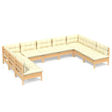 9 Piece Garden Lounge Set with Cream Cushions Solid Pinewood - Front View