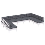 9 Piece Garden Lounge Set with Cushions White Solid Pinewood - Side View