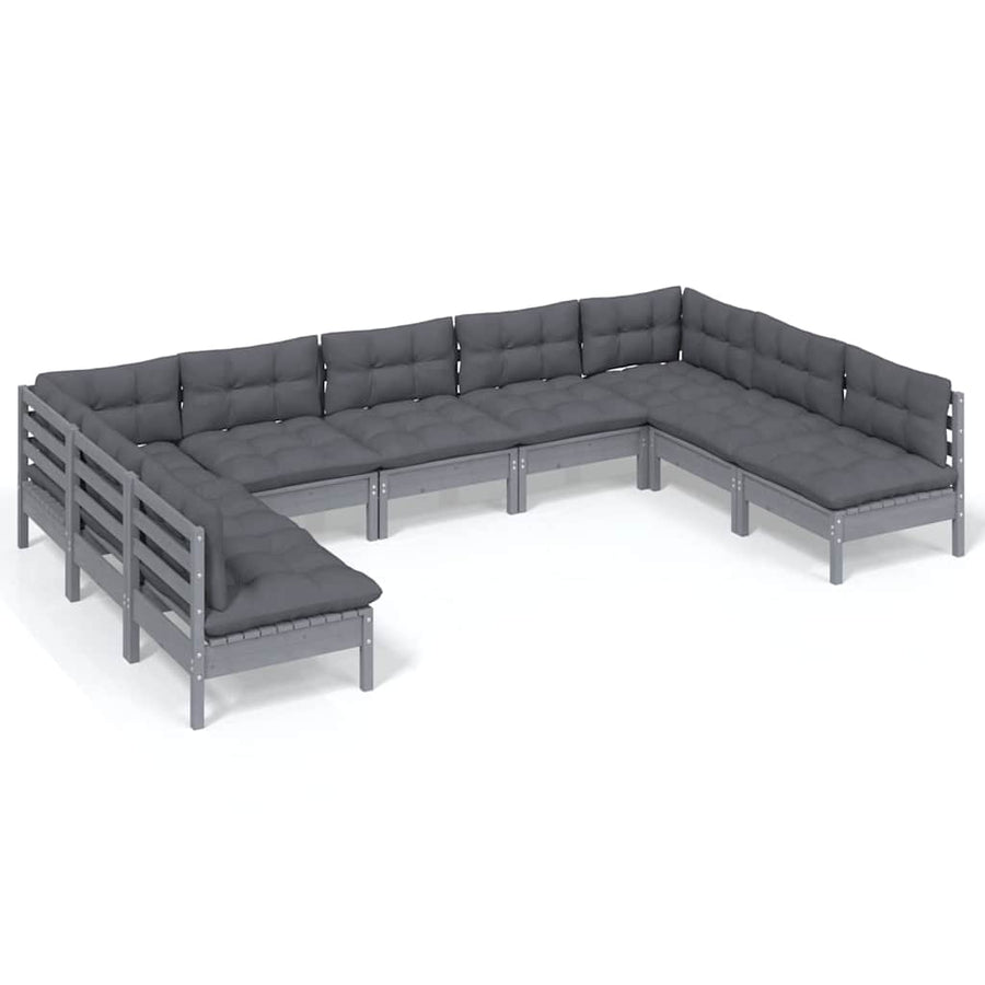 9 Piece Garden Lounge Set with Cushions Grey Solid Pinewood