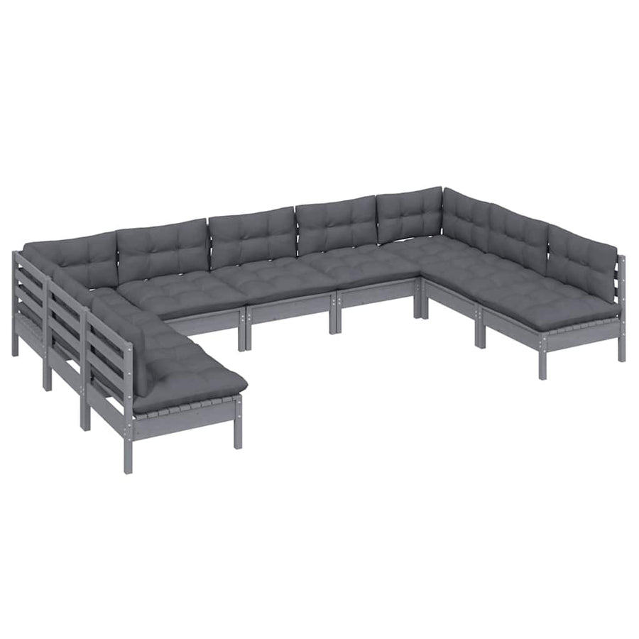 9 Piece Garden Lounge Set with Cushions Grey Solid Pinewood