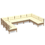 9 Piece Garden Lounge Set with Cushions Honey Brown Pinewood