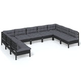 9 Piece Garden Lounge Set with Cushions Black Solid Pinewood - Front View