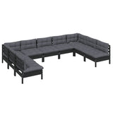 9 Piece Garden Lounge Set with Cushions Black Solid Pinewood - Side View
