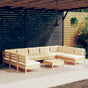 10 Piece Garden Lounge Set with Cream Cushions Solid Pinewood