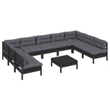 10 Piece Garden Lounge Set with Cushions Black Solid Pinewood - Side View