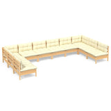 10 Piece Garden Lounge Set with Cream Cushions Solid Pinewood - Front View