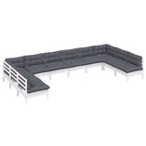 10 Piece Garden Lounge Set with Cushions White Solid Pinewood - Side View