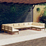 10 Piece Garden Lounge Set with Cushions Honey Brown Pinewood