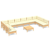 11 Piece Garden Lounge Set with Cream Cushions Solid Pinewood - Front View
