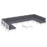 11 Piece Garden Lounge Set with Cushions White Solid Pinewood - Side View