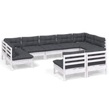 9 Piece Garden Lounge Set with Cushions White Solid Pinewood - Front View