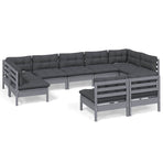 9 Piece Garden Lounge Set with Cushions Grey Solid Pinewood