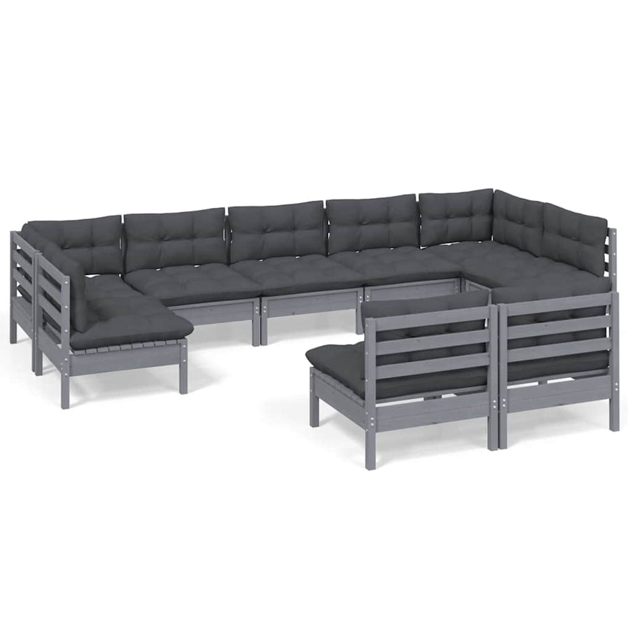 9 Piece Garden Lounge Set with Cushions Grey Solid Pinewood