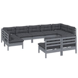 9 Piece Garden Lounge Set with Cushions Grey Solid Pinewood