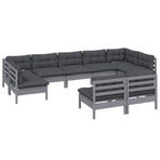 9 Piece Garden Lounge Set with Cushions Grey Solid Pinewood