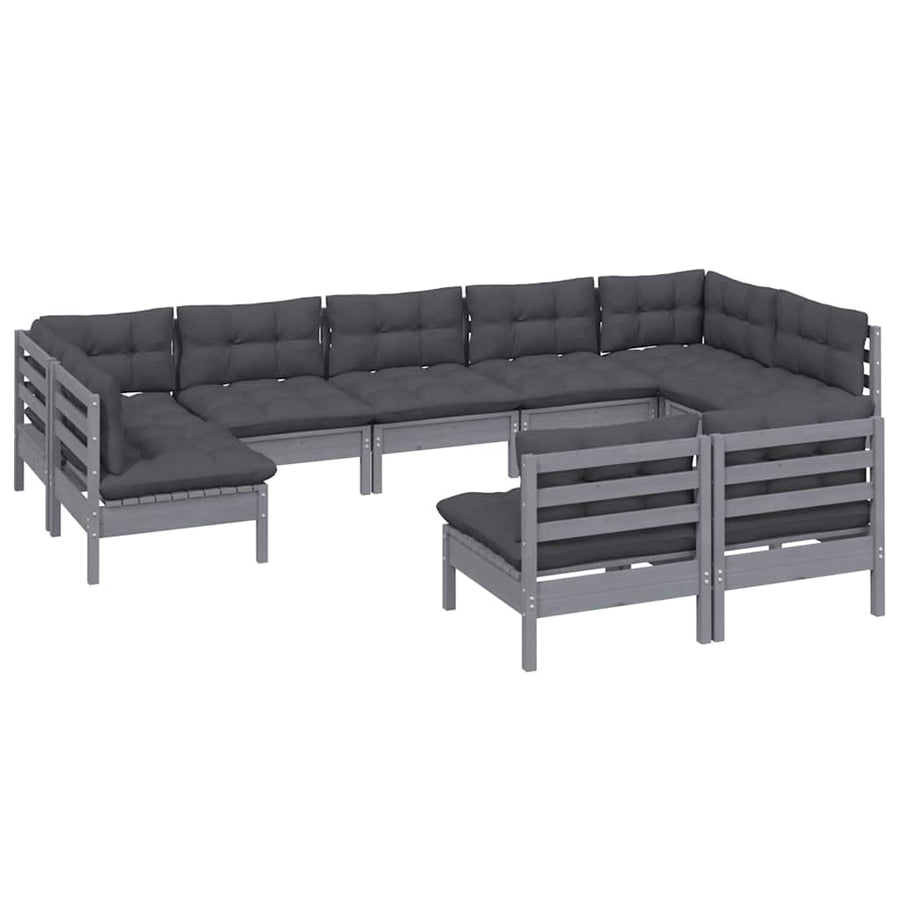 9 Piece Garden Lounge Set with Cushions Grey Solid Pinewood