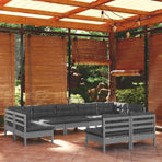 9 Piece Garden Lounge Set with Cushions Grey Solid Pinewood