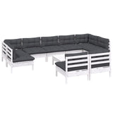 10 Piece Garden Lounge Set with Cushions White Solid Pinewood - Side View