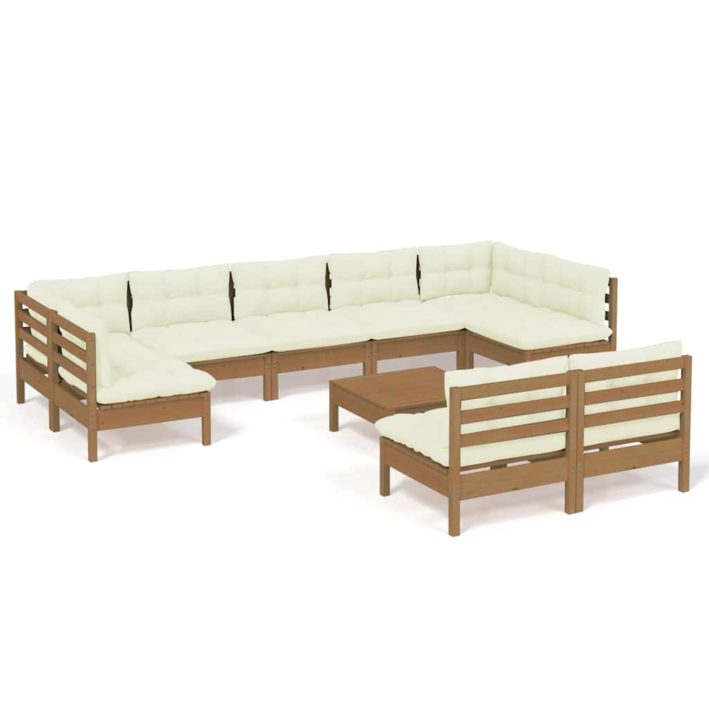 10 Piece Garden Lounge Set with Cushions Honey Brown Pinewood