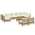 10 Piece Garden Lounge Set with Cushions Honey Brown Pinewood