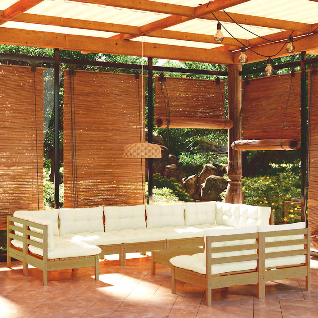 10 Piece Garden Lounge Set with Cushions Honey Brown Pinewood